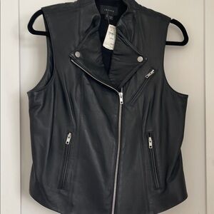 Theory brand black super soft leather zip up vest. Size L. NWT.